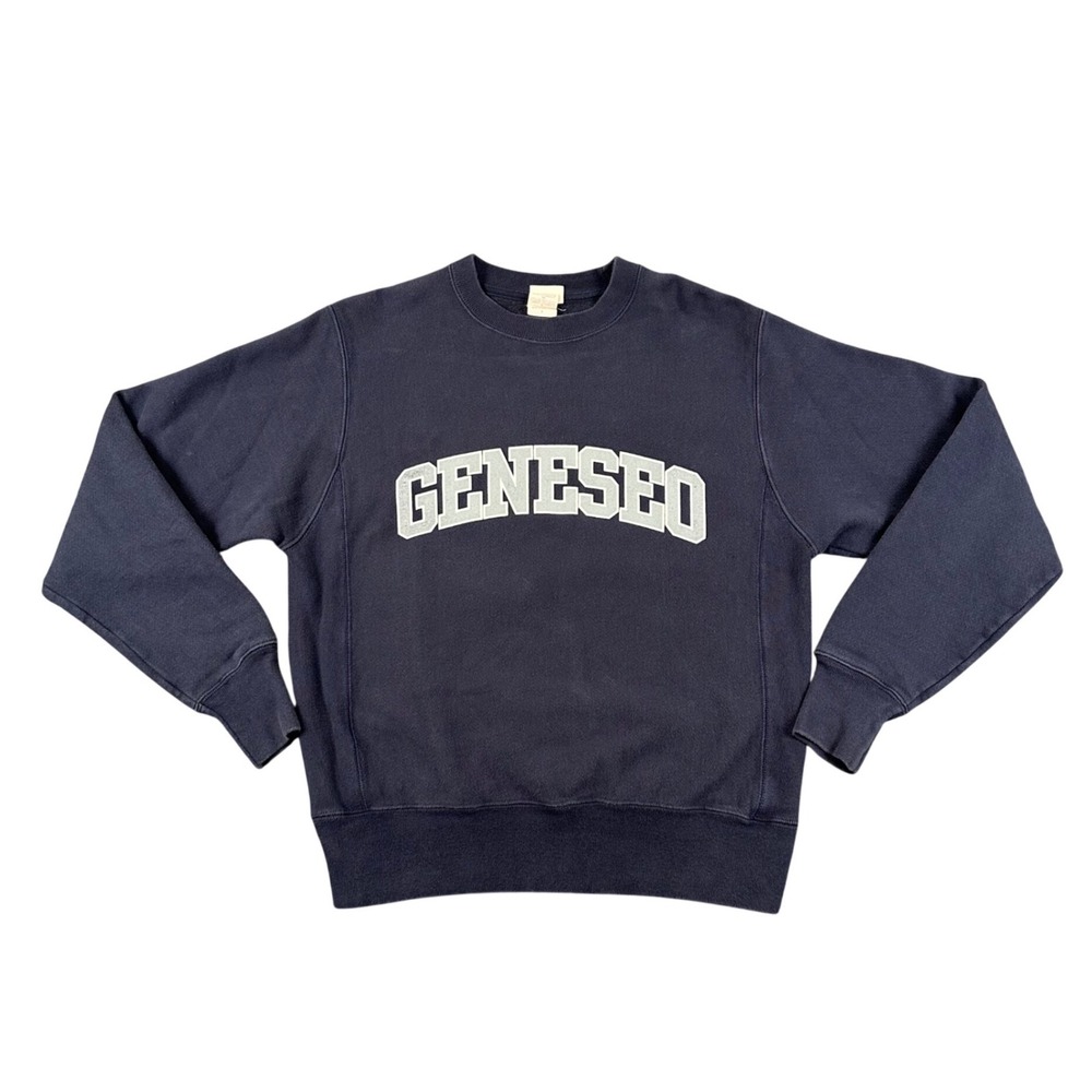 Vintage Champion Reverse Weave Geneseo Crewneck Sweatshirt Small Navy 90s